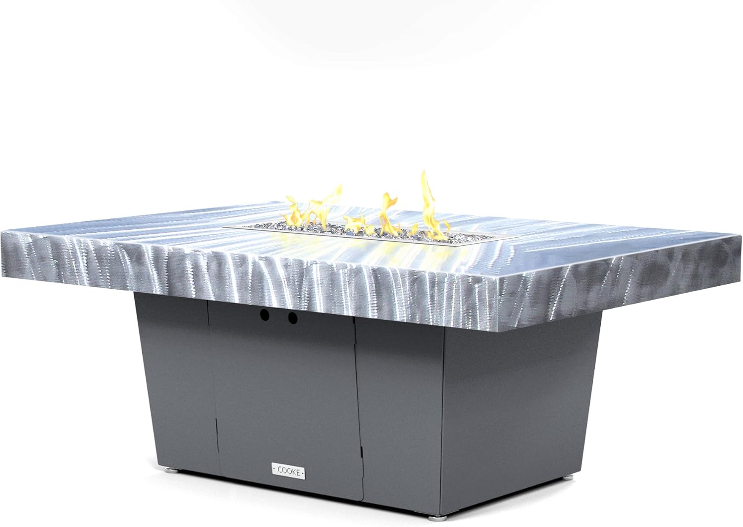 COOKE Palisades Rectangular Fire Pit Table - 52x36 - Chat Height - Propane - Brushed Aluminum Powdercoat Top with 6cm Edge - Grey Texture Powdercoat Base