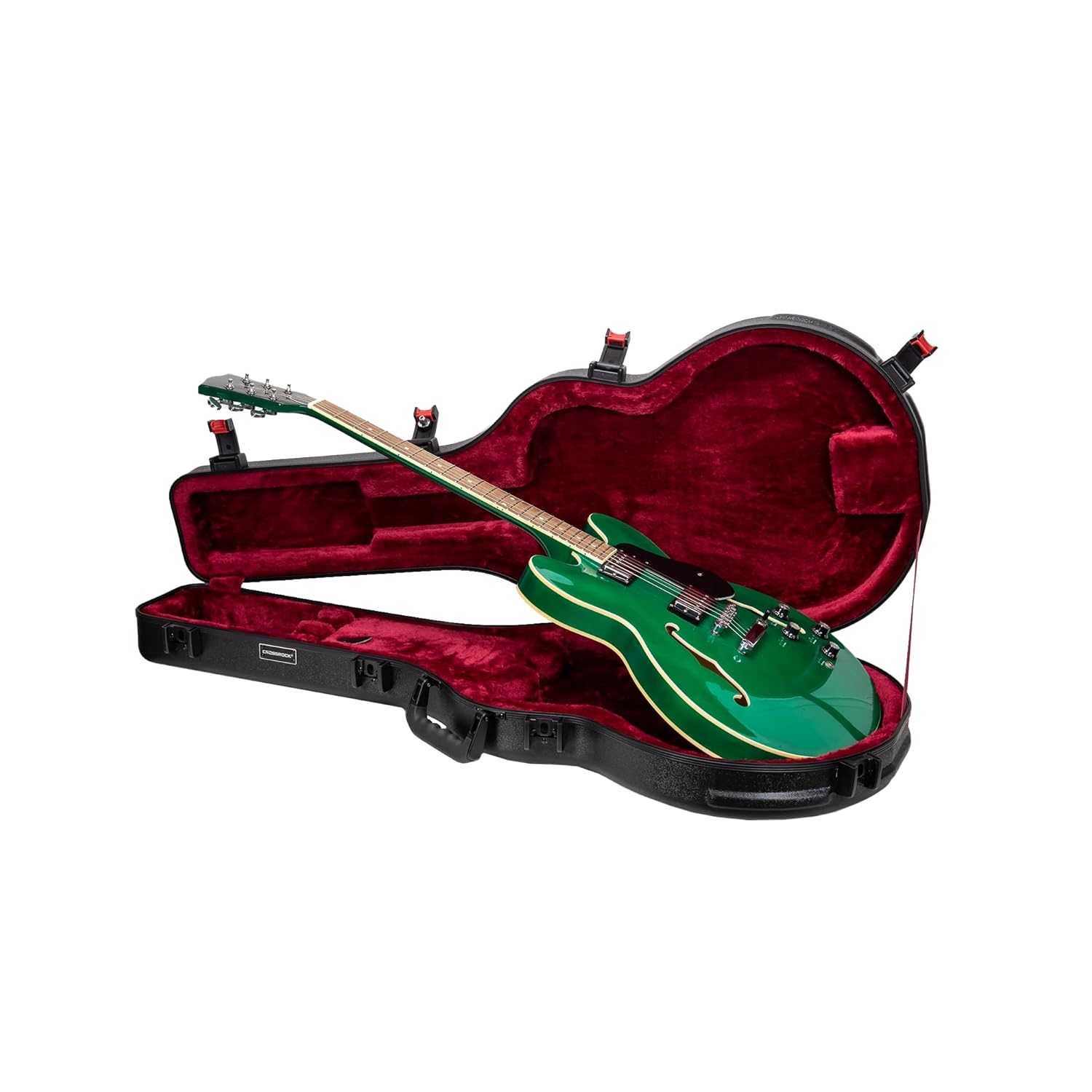 Crossrock ABS Flight Case for 335 Style Semi-Hollow Electric Guitars | Black Scratch-Resistant Shell, TSA Lock, Burgundy Plush Interior – Fits Gibson ES-335, Epiphone Casino