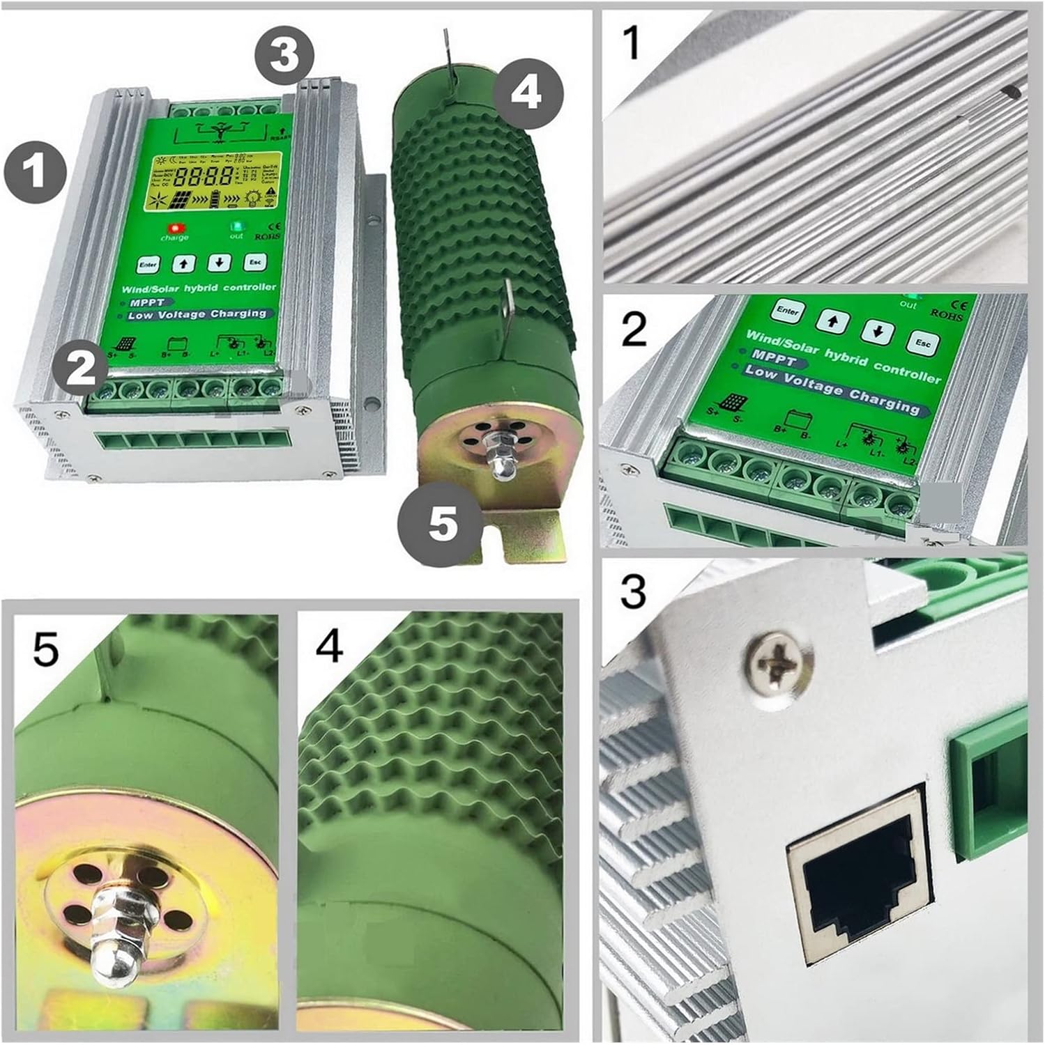 Charge Controller, 12V 24V 48V 3000W Wind Solar Hybrid Charge Controller Regulator for Solar Panel Wind Turbine for Lifepo4 Lithium Lead Acid(W Solar X W,Without WiFi)