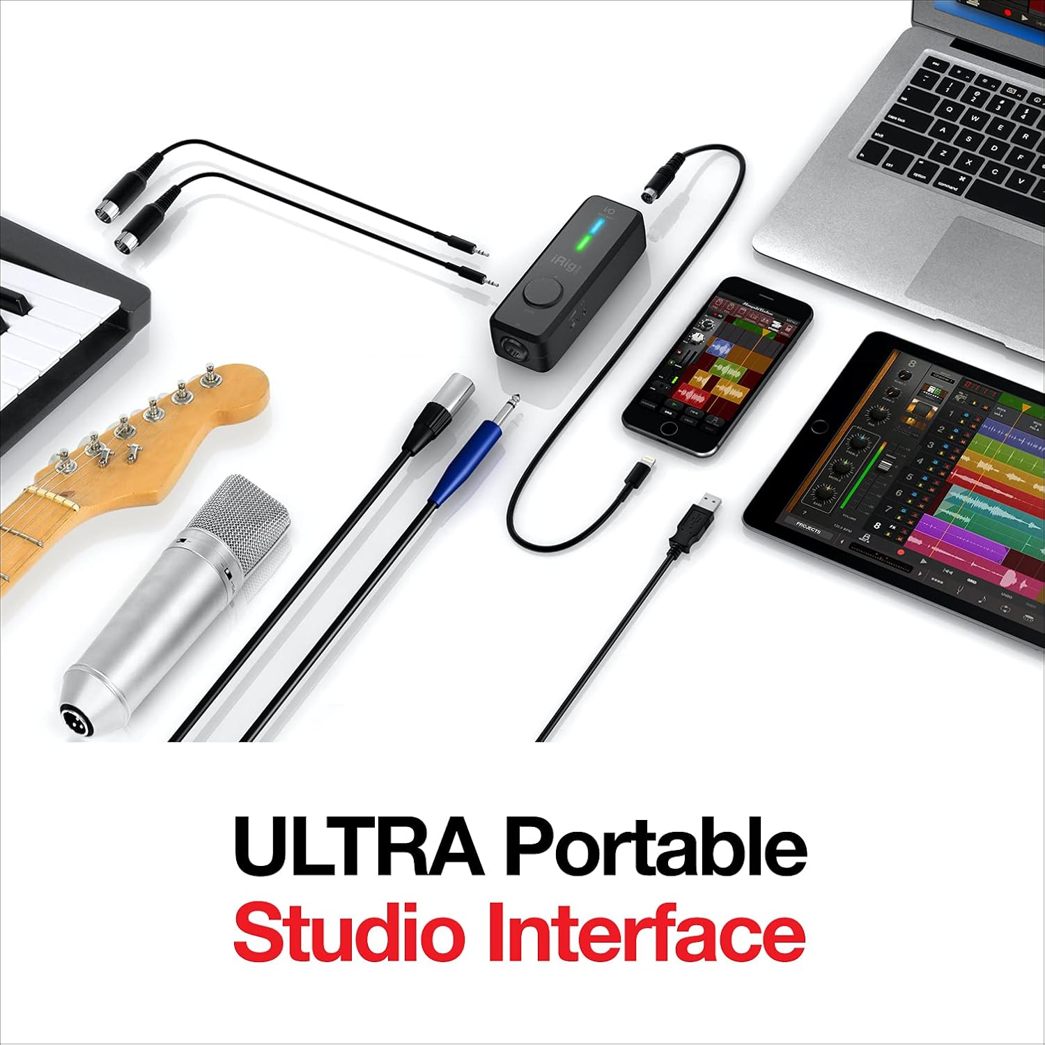 IK Multimedia iRig Pro I/O audio interface for iPhone, iPad, Mac, iOS and PC with USB-C, Lightning and USB cables, 24-bit, 96 kHz recording and guitar, bass and XLR mic inputs