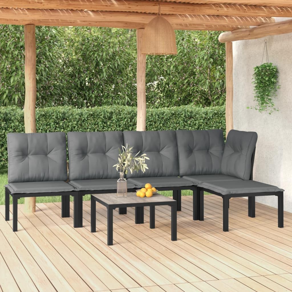 6 Piece Patio Lounge Set Black and Gray Poly Rattan Garden Furniture