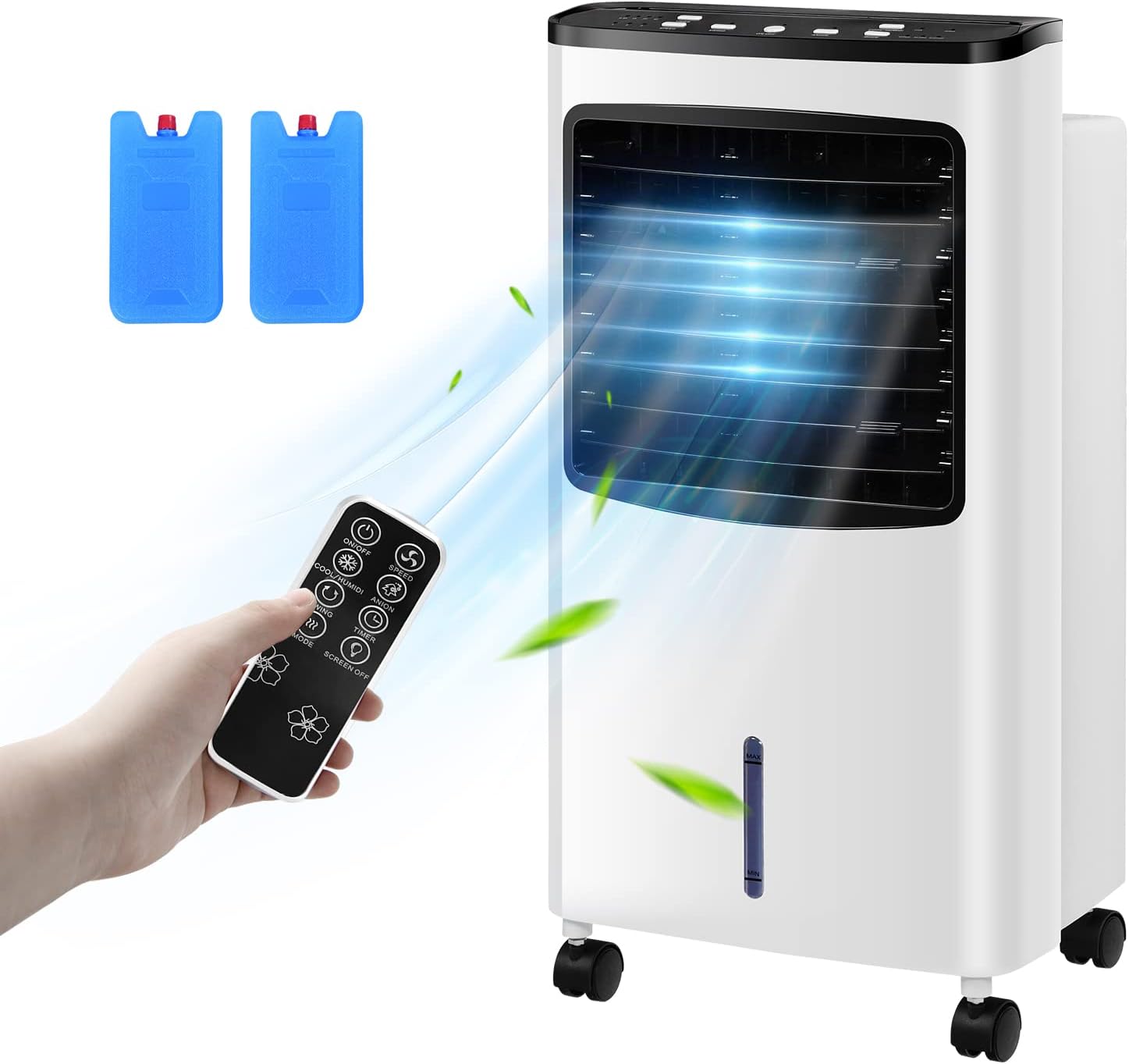 Air Cooler Fan, 3-IN-1 Portable Air Conditioner, Fan and Humidifier with Ice Box, 7.5H Timer, Ultra-quiet, 70° Oscillating, Swamp Cooler for Home, Office, Garages, Warehouses and Commercial