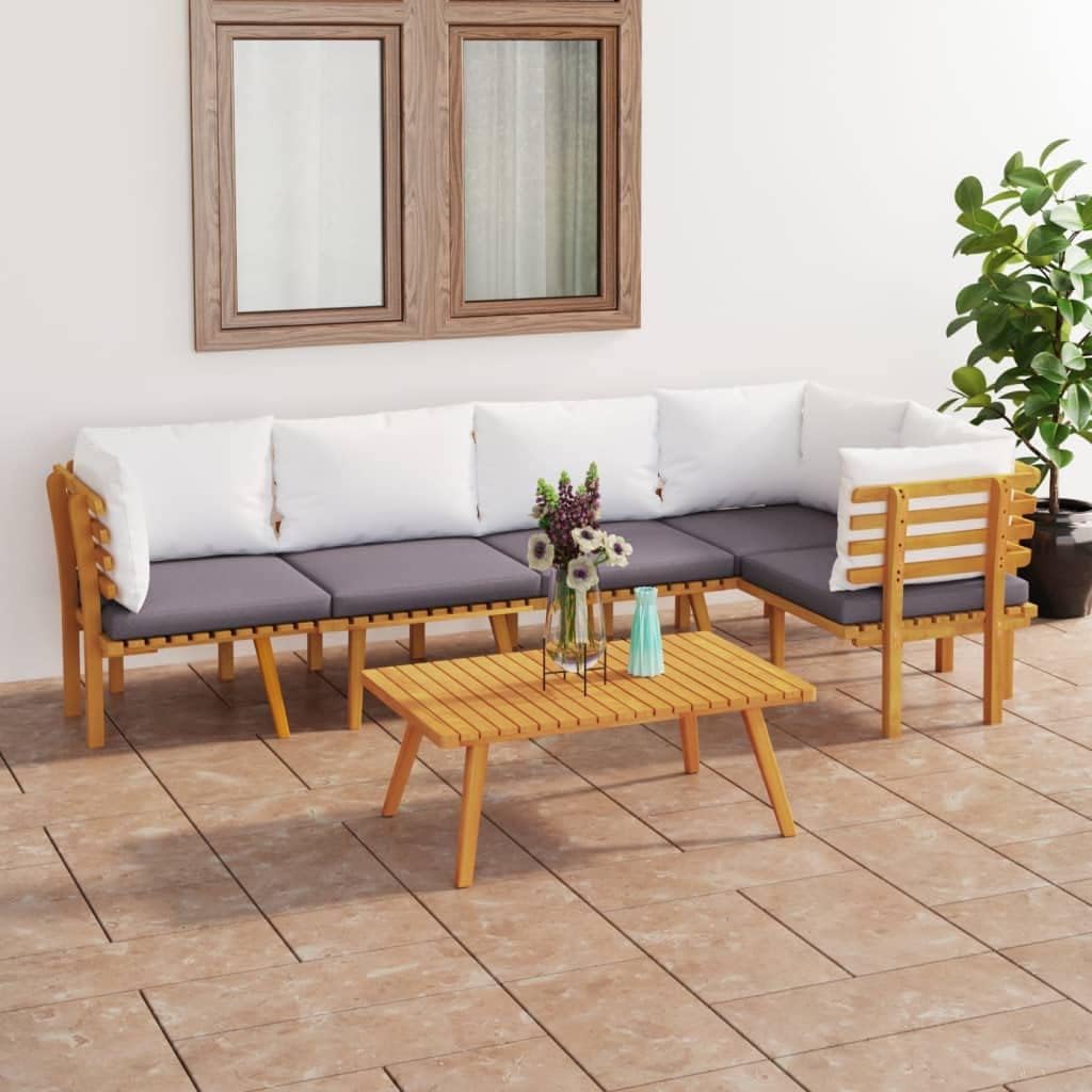 6 Piece Patio Lounge Set with Cushions Solid Acacia Wood,Acacia Wood Patio Lounge Set with Cushions and Table Modular Garden Sofa for Outdoor Relaxation Patio Furniture Sets, Outdoor Furniture Sets