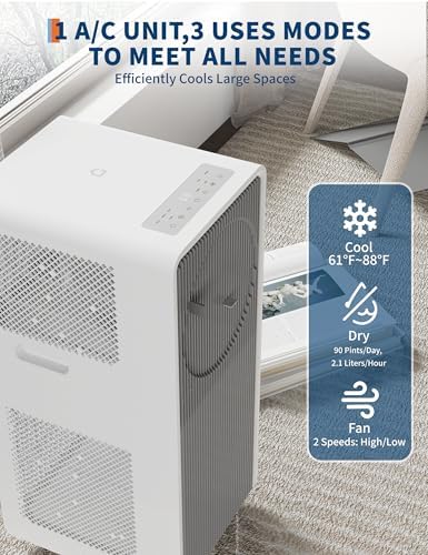 GAOMON 14000 BTU Portable Air Conditioners With Remote Control,3-In-1 Free Standing Cooling AC Unit With Fan & Dehumidifier,Smart/Sleep Mode,3 Speed,Auto Swing,24H Timer