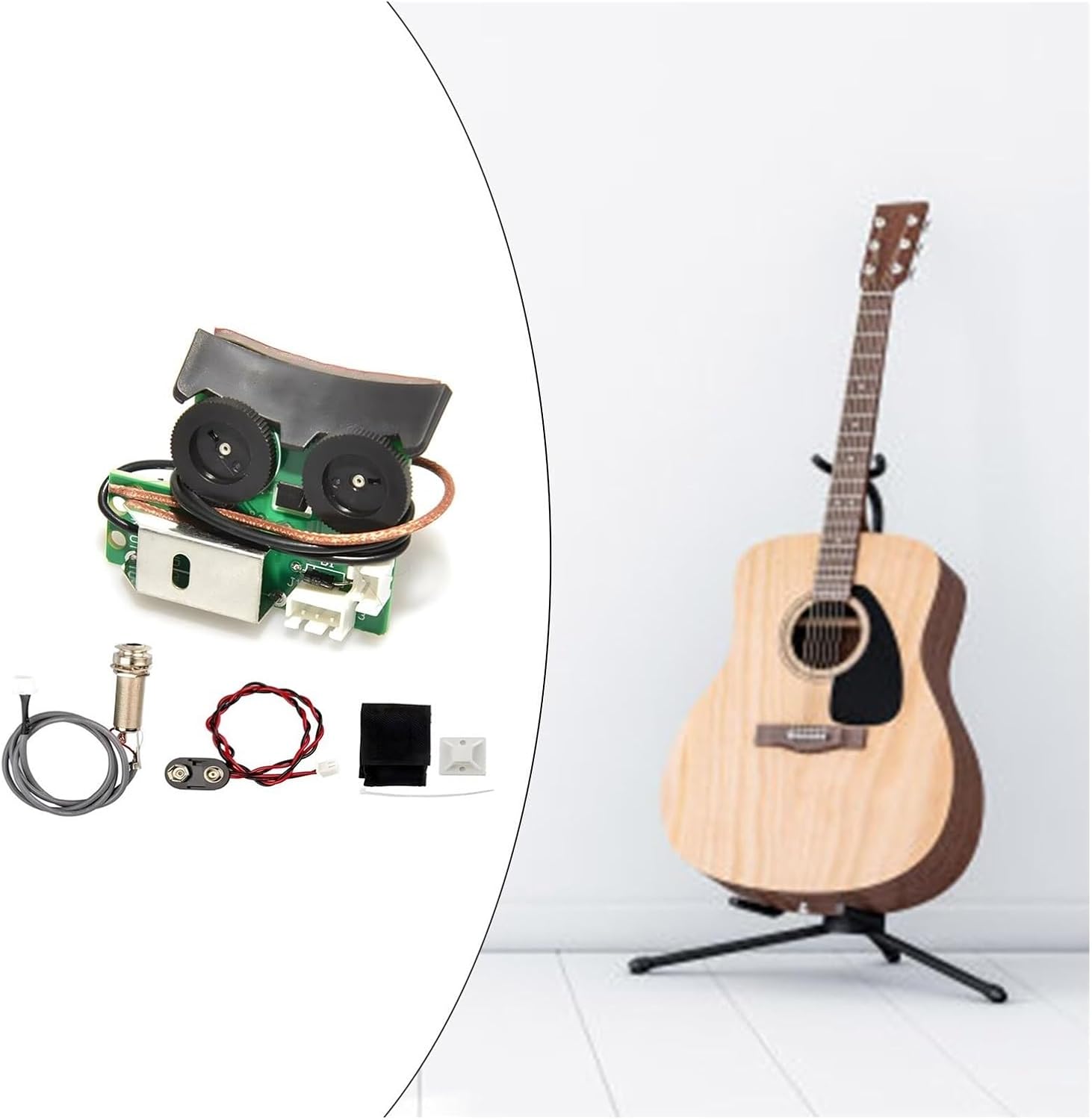 Acoustic Guitar Pickup with Built-in Tuner & Preamplifier - Piezo Bridge Pickup with Phase Control, Plug-and-Play for Guitars Ukuleles Mandolins