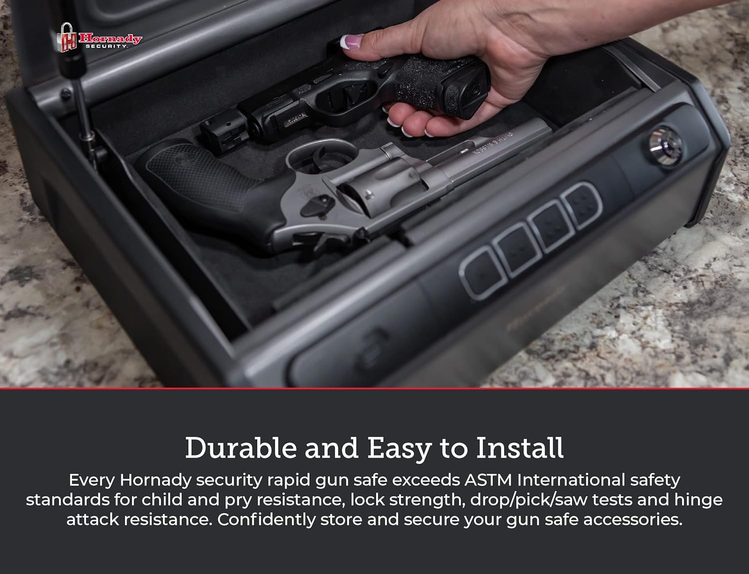 Hornady Rapid Safe Keypad Vault with RFID Touch Free Entry, 97436 - Tamper Proof Gun Safe Perfect for Storing Handguns, Gun Accessories, & Valuables - Three Entry Methods with 2 Included RFID Tags