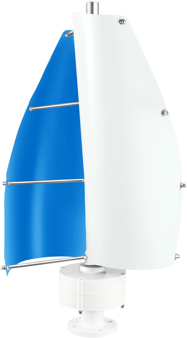 Wind Turbine Wind Turbine Generator Kit, Vertical Axis Wind Turbine Generator with Controller and 2 Blades Automatic Wind Direction Adjustment for Home, Yacht, Gazebo 100W 12V (White+Blue)