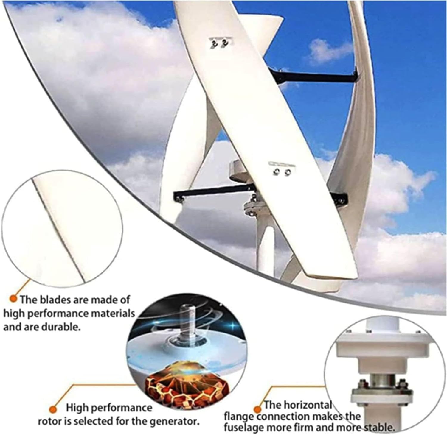 48v, 5000W Wind Turbine Generator 12V 24V 48V 220V with 3 Blades Wind Vertical Turbine Generator Permanent Magnet Generator Wind Turbine Kit for Hybrid Wind Solar