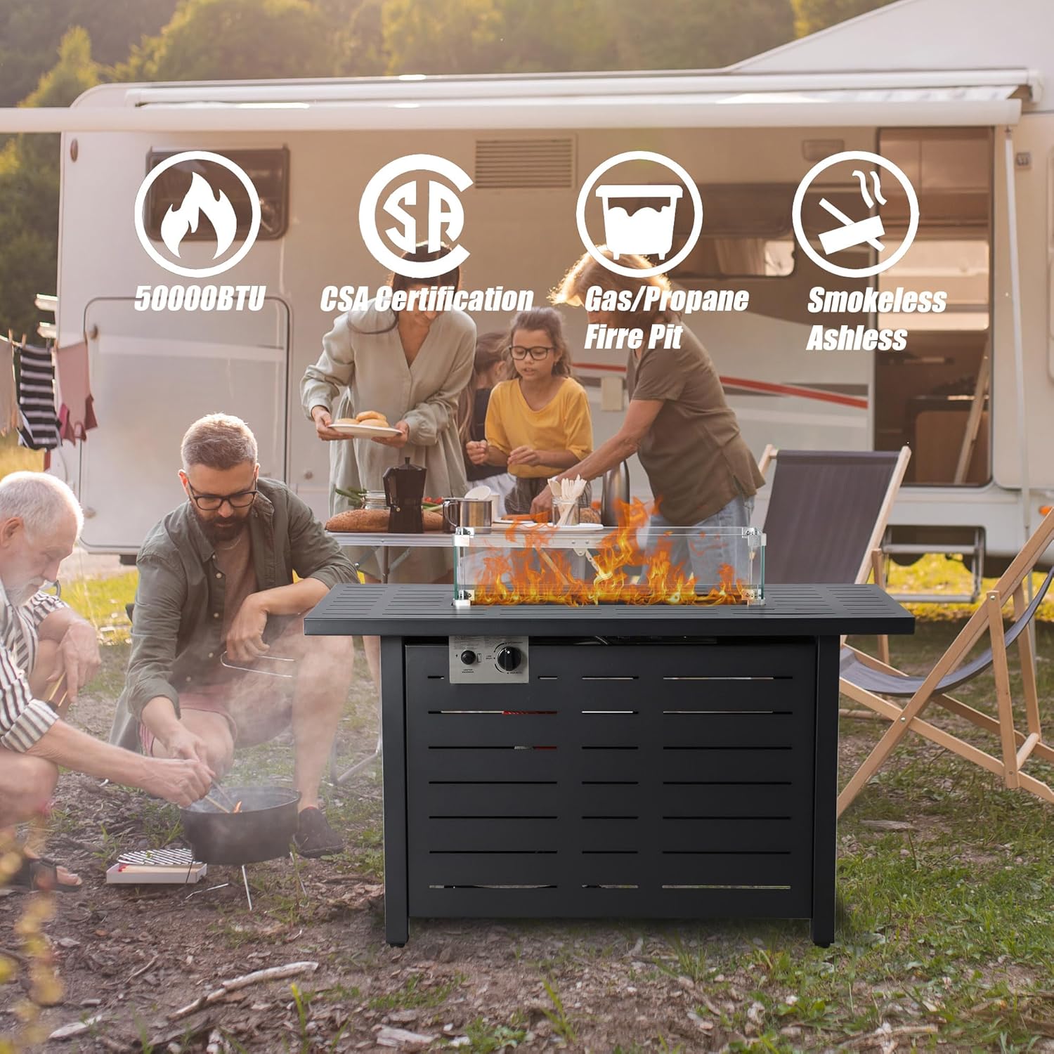 KIGOTY 43 Inch Propane Fire Pit, 50,000 BTU Steel Gas Fire Pit Table for Outside, 2 in 1 Fire Table for Outdoor, Outside Patio Deck and Garden, Black