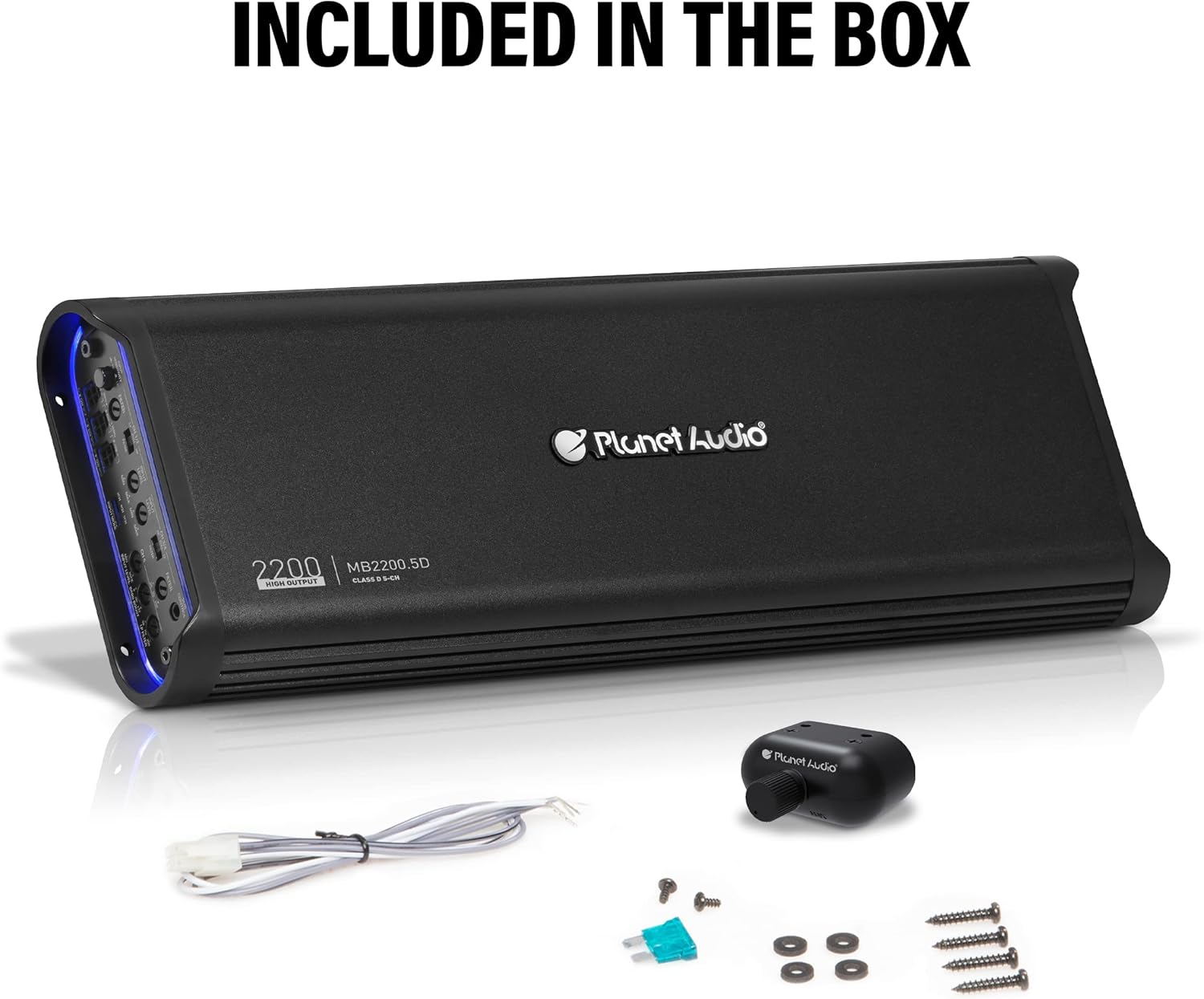 Planet Audio MB2200.5D 5 Channel Car Amplifier - 2200 High Output, 2-8 Ohm Stable, Low/High Level Inputs, Low/High Pass Crossover, Bass for Subwoofer