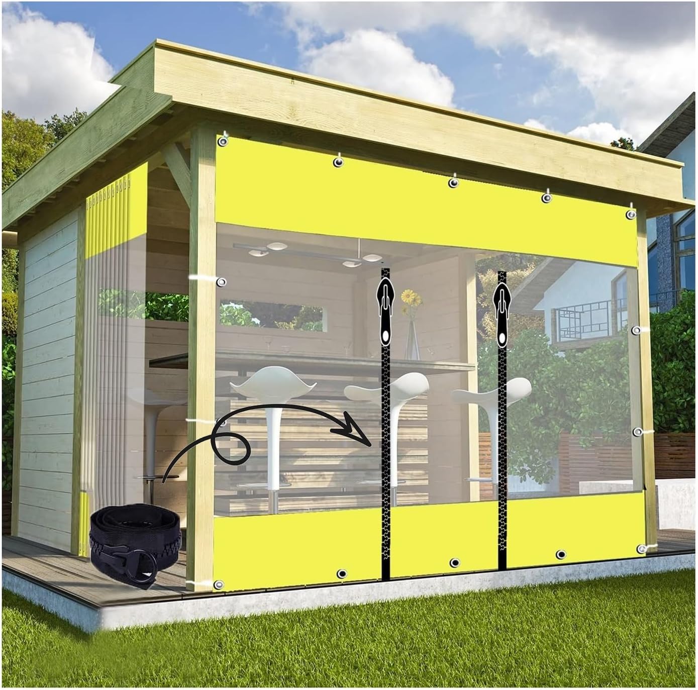 Waterproof Patio Curtains with Zip Door，Clear Splicing tarp side panels Foldable rain curtains，Transparent Garden Curtain Porch Gazebo Pergola Canopy,Customizable ( Size : H3xW9m/H9.8xW29.5ft )