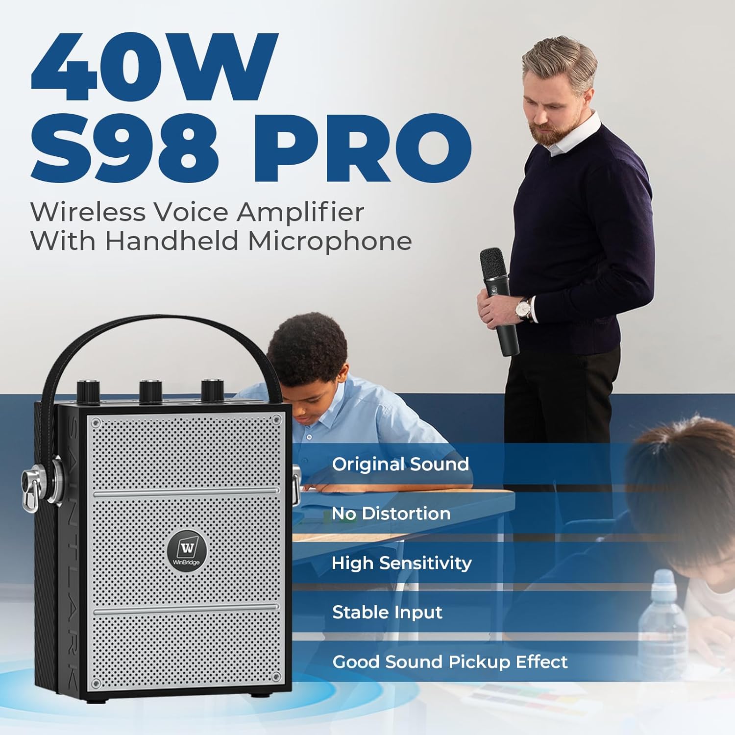 Wireless Voice Amplifier with Handheld Microphone, Portable Bluetooth Speaker Microphones for Teachers & Events, Wireless Karaoke Mic for Singing, PA System with Echo & Sound Effects S98 Pro