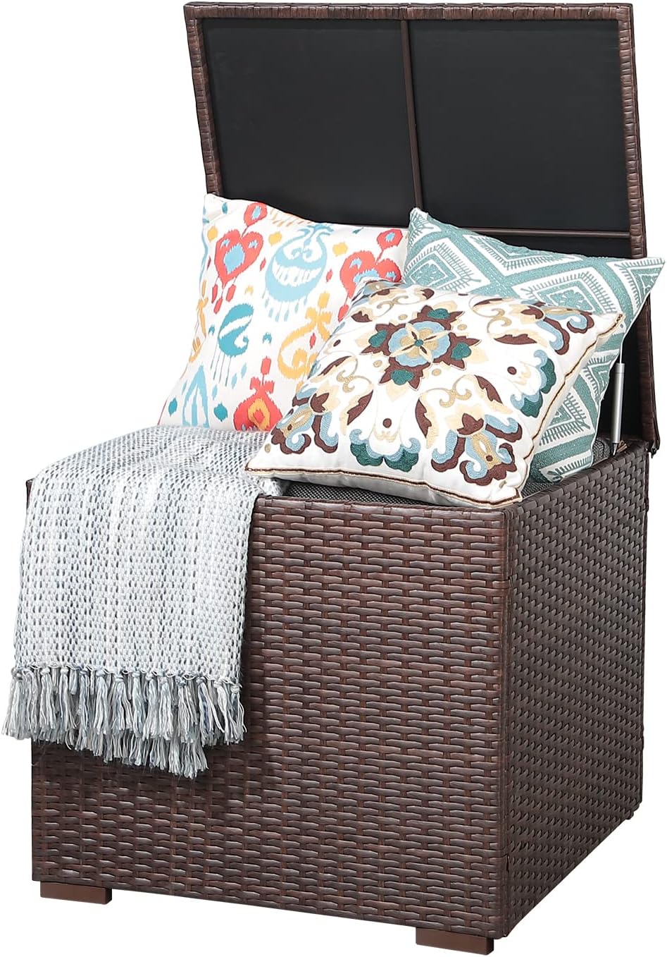 Patiorama 88 Gallon Wicker Deck Box, Indoor/Outdoor Storage Box for Patio Cushions, and Gardening Tools- Resin Rattan Patio Cushion Storage Bin, Brown