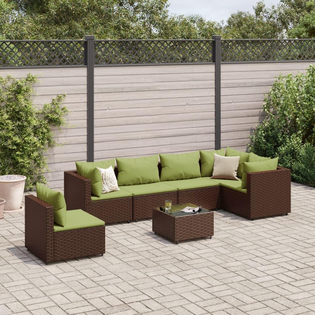 Furniture Sets 7 Piece Patio Lounge Set with Cushions Brown Poly Rattan,Spacious Garden Lounge Set with Modular Design for Patio and Backyard Garden Conversation Sets