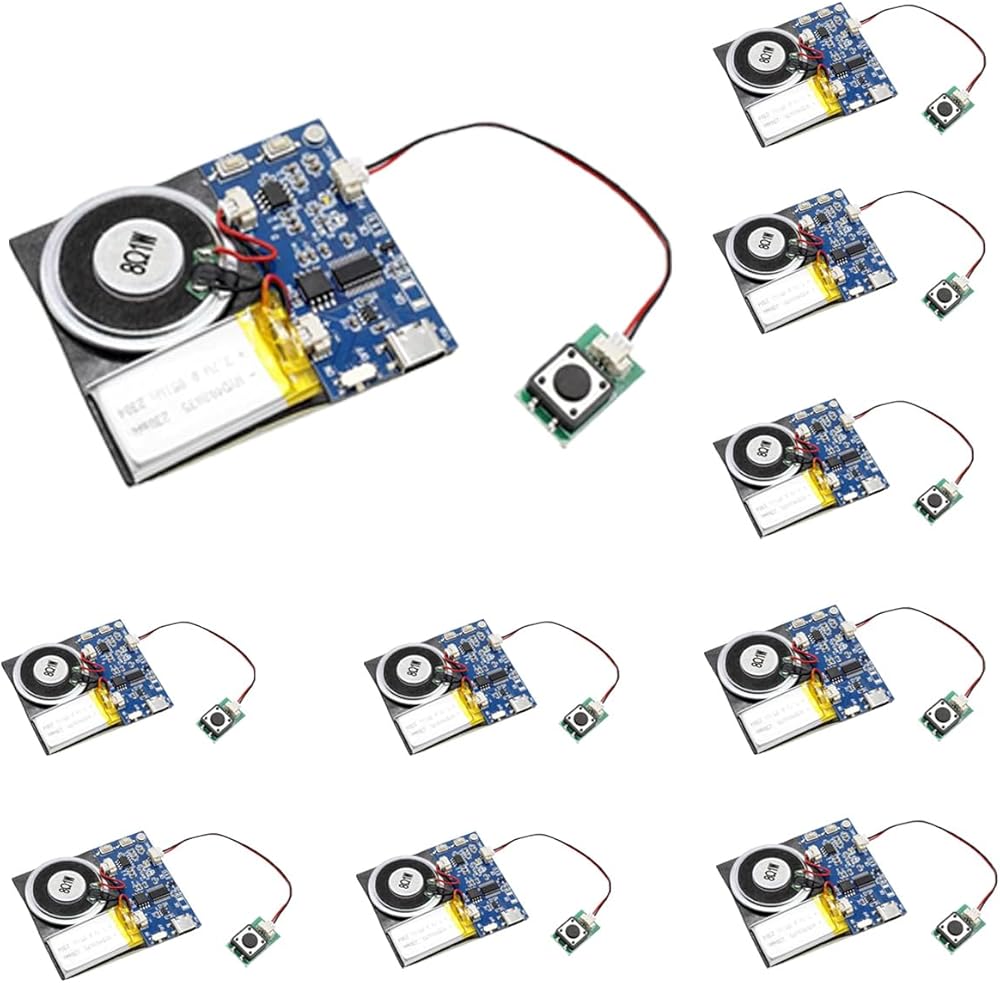 Sound Module, 16MB Push Button Activated Sound Module with Speaker,Type-C Cable Charging, 16Min Easy Sound Recording Chip for Personalized Greetings, DIY Projects, Holiday Crafts ect.(Blue-10Pack)