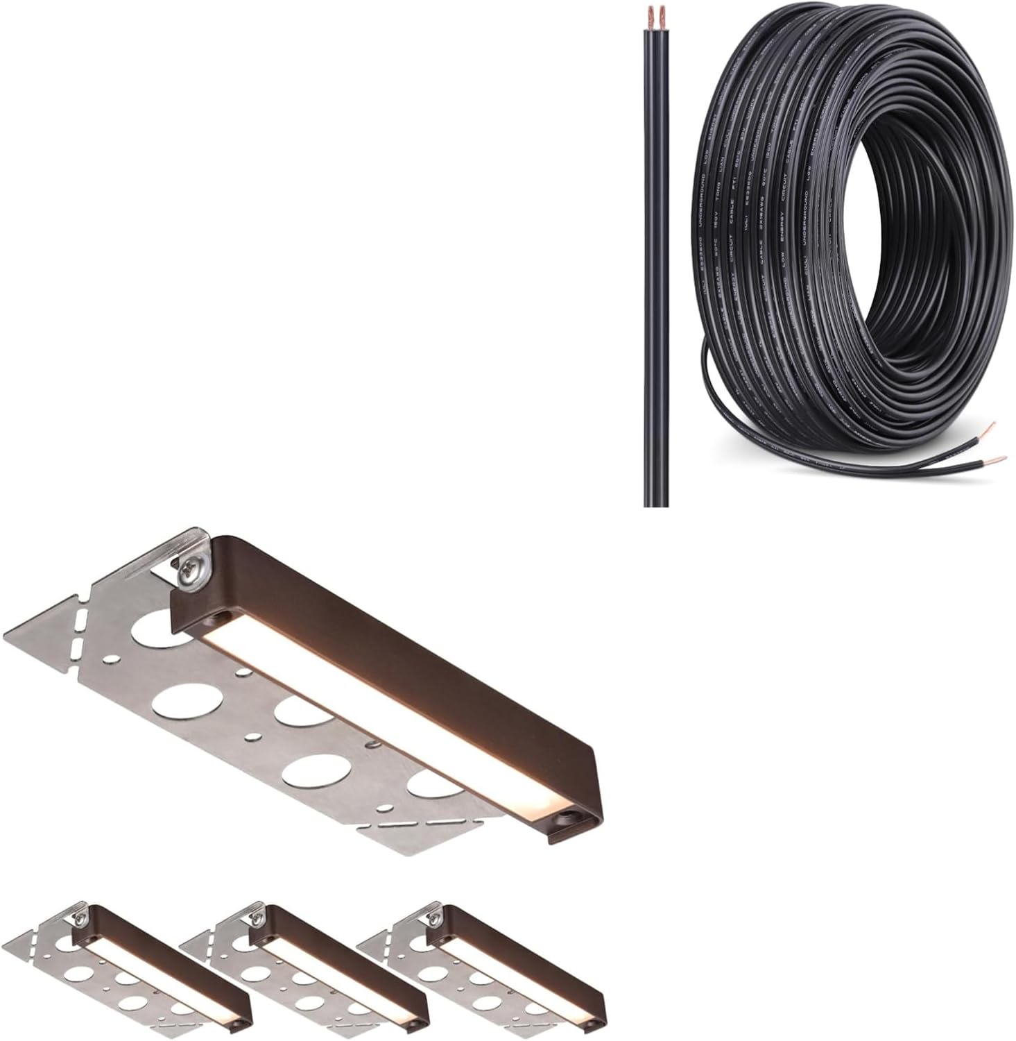 LEONLITE 7 Inch Hardscape Paver Light Bundle 100ft 16/2 Cable, 4-Pack 7 Inch Low Voltage LED Retaining Wall Light, 2700K Soft White & 1-Pack 100ft 16/2 Low Voltage Landscape Lighting Cable, Black