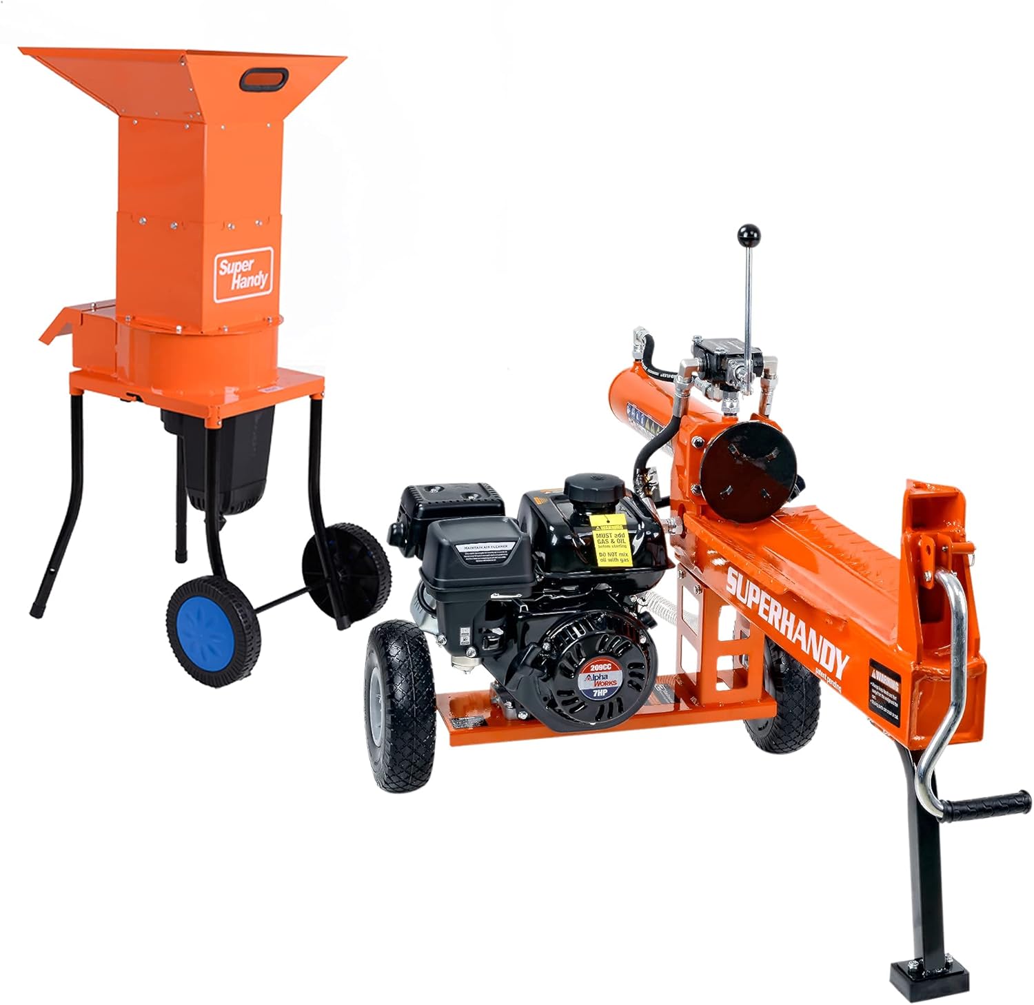 SuperHandy Log Splitter Portable 20 Ton Gas Powered & Leaf Mulcher Shredder Electric Green and Waste Management Heavy Duty [ Bundle Deal ]