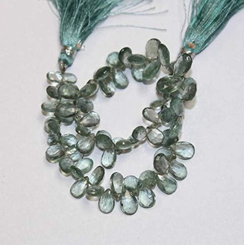 13 inch natural beads strand of 7x4-10x6mm faceted pear moss aquamarine gemstone briolletes beads for DIY jewelry - necklace, bracelet, earring, ring.