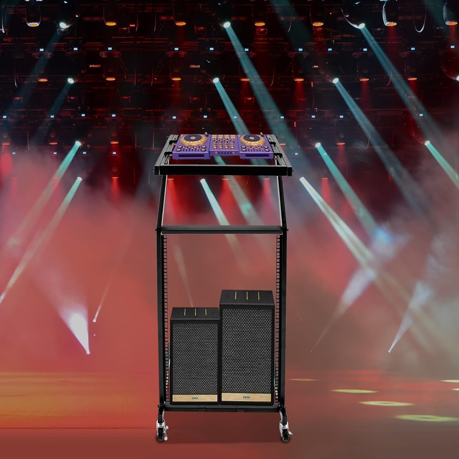 16U Rack Mount, Mixer Case Stand, Studio Equipment Cart, Stage Amp DJ Rolling Suitable for Performance Stages, Weddings, Concert Venues to Place Amplifiers, Processors, Keyboards