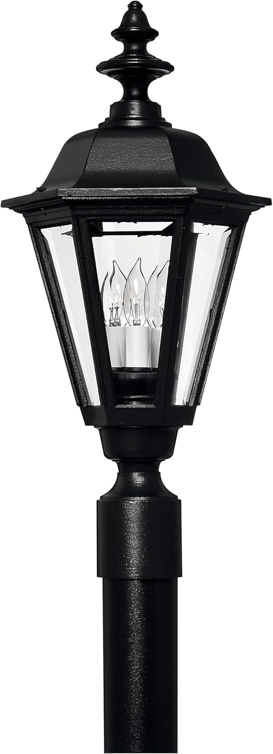 Hinkley Manor House Large Outdoor Post Top or Pier Mount Lantern - SelectALite: Medium or Candelabra Bulbs, Aluminum, Clear Beveled Glass Panes, Estate Series - Black Finish