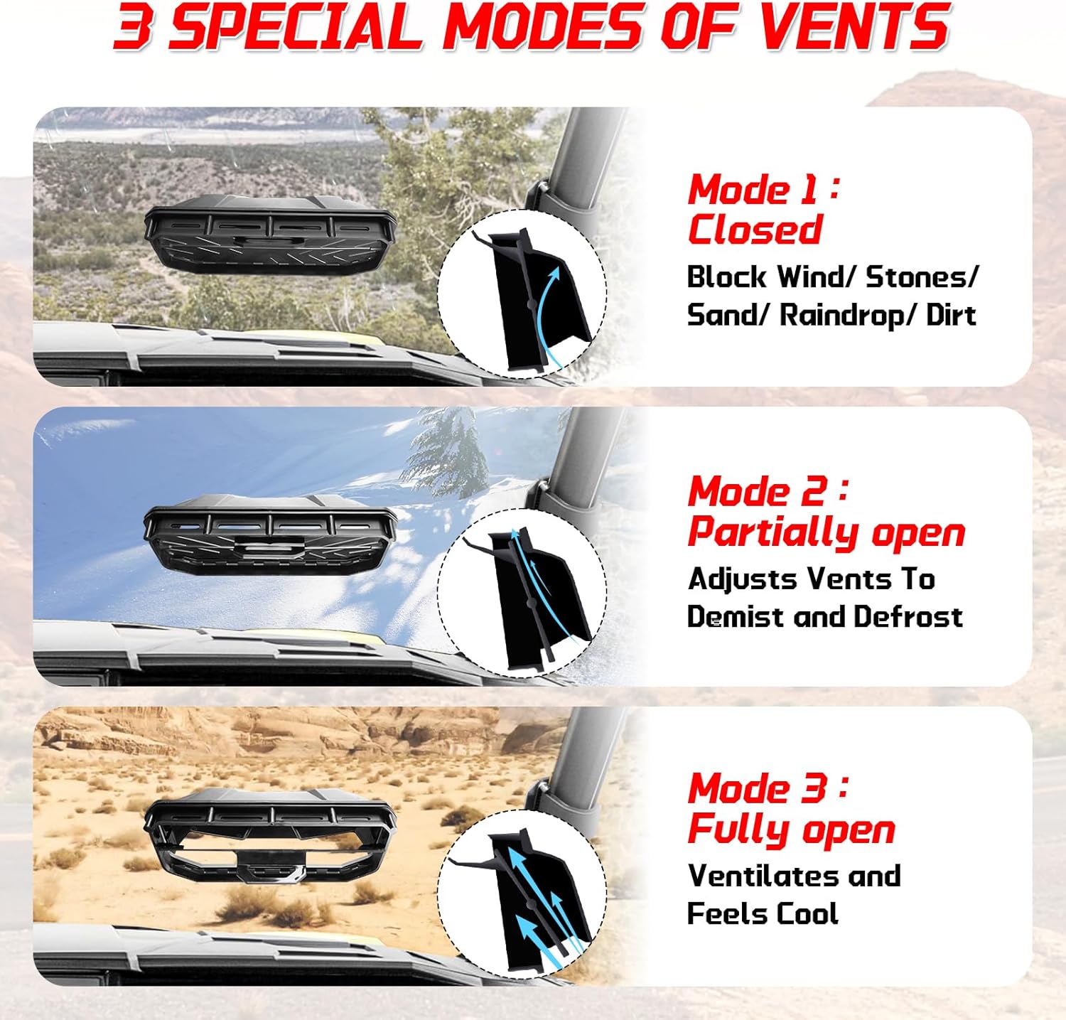 StarknightMT General 1000 Windshield Vented Full Front Window Compatible with Polaris General 1000/ 4 1000 /XP 1000 /XP 4 1000 2016-2025, Anti-Scratch Anti-UV Clear, General 1000 Accessories