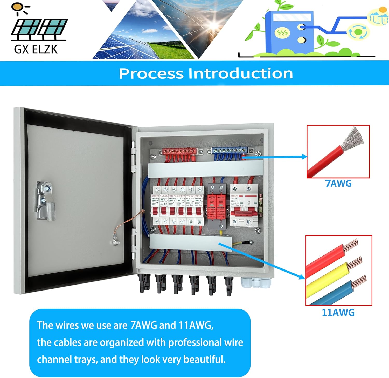 Hardcover 6 Strings Solar Combiner Box 80A DC Main Circuit Breaker with Power Surge and 16A Circuit Breaker This PV Combiner Box is Suitable for On/Off-Grid Solar Power