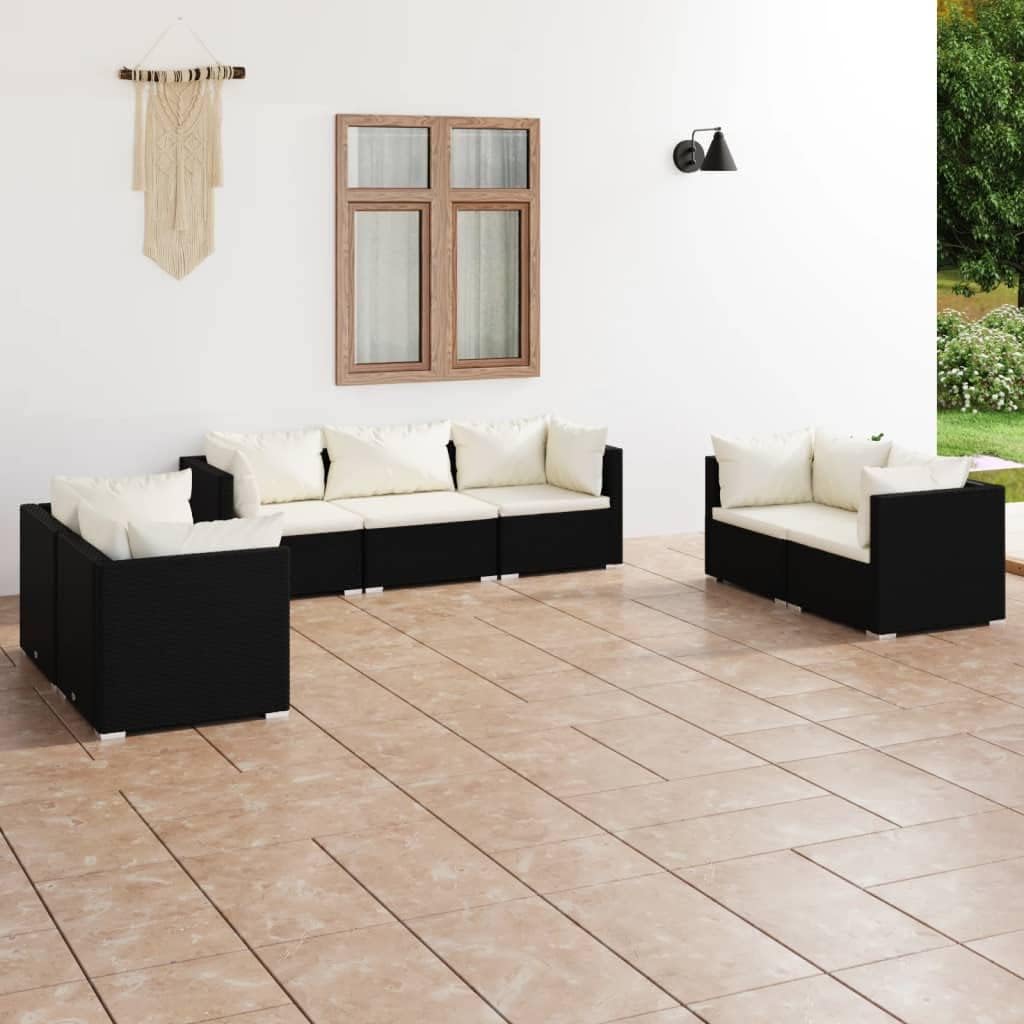 7 Piece Patio Lounge Set with Cushions Poly Rattan Black,AllWeather Modular Outdoor Lounge Set with Comfortable Cushions for Patio and Garden Patio Furniture, Outdoor Furniture Sets