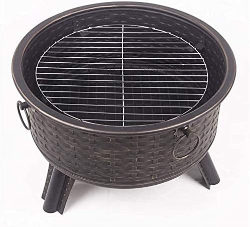 Garden Fire Pit Grill Bowl Grill Barbecue Rack Fire Pit,BBQ Grill Outdoor Fire Pit Round Steel Wood Burning with Spark Screen and Fire Poker for Backyard Patio Camping Deck
