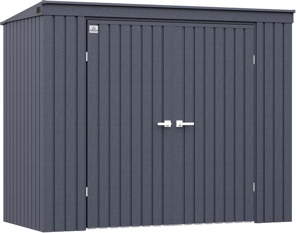 Arrow Shed Elite 8' x 4' Tall Outdoor Steel Storage Shed with High Gable and Lockable Doors Storage Building with Pent Roof, Anthracite