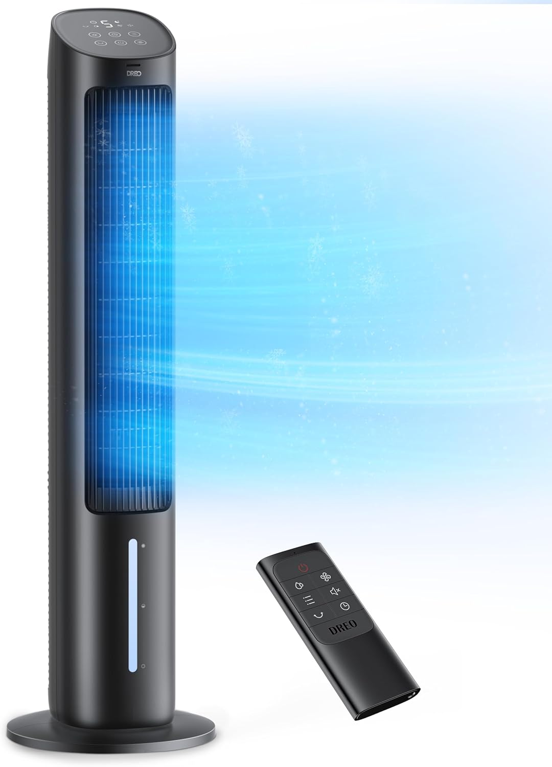 Dreo Portable Air Conditioners Fan, 40” Standing Fans that Blow Cold Air, Portable AC，80° Oscillating Evaporative Air Cooler，Removable Water Tank, Ice Packs, Remote Control, 4 Speeds, 7H Timer, Black