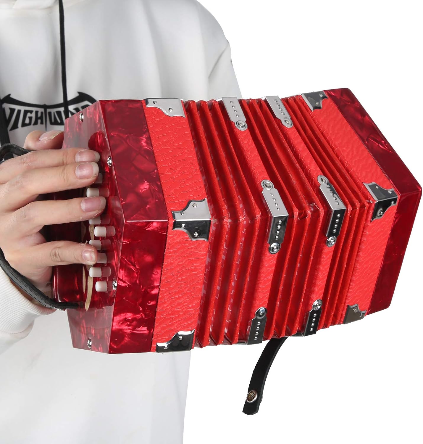 Acouto Professional Concertina Accordion Adults Beginners, Concertina Accordion Portable Professional Adults Musical Instrument Supplies, Portable with Carrying Bag - Musical (Red)