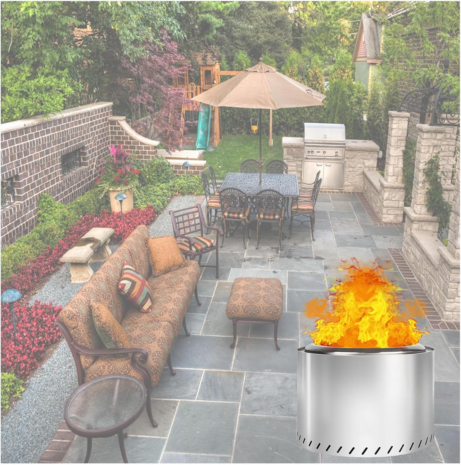 Smokeless Fire Pits 19.4 Inches Outside, Smokeless Fire Pit Grill Durable Stainless Steel for Wood Burning, Smokeless Firepit for Patio Garden,Camping,Backyard