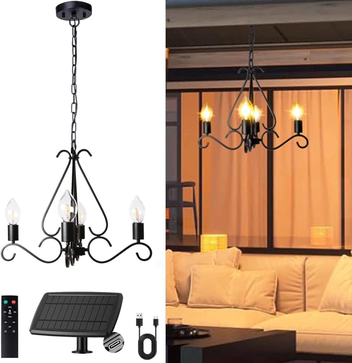 Solar Chandelier Outdoor, 4-Lights 23