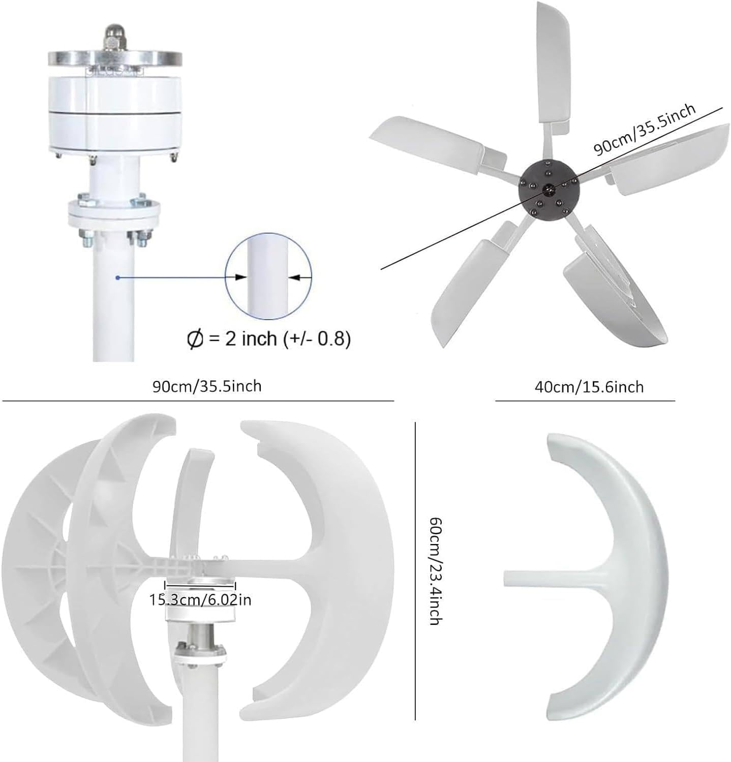Wind Turbine Generator, Lantern Type 5-Blade Outdoor Windmill Power Kit with Adopt Wind Energy Power Generation Efficiency Intelligent Tracking Technology for Boat, Street Lighting