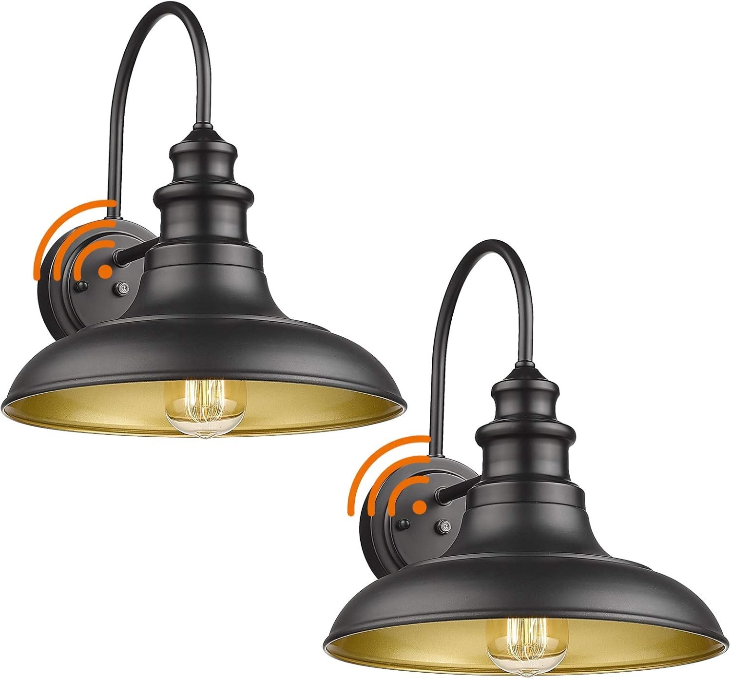 Dusk to Dawn Sensor Outdoor Barn Light Fixture, 12.3 Inch Dome Outdoor Wall Sconce Farmhouse Wall Mount Lights Exterior Light Fixture Black Finish Industrial Wall Lantern for Porch, 2Pack