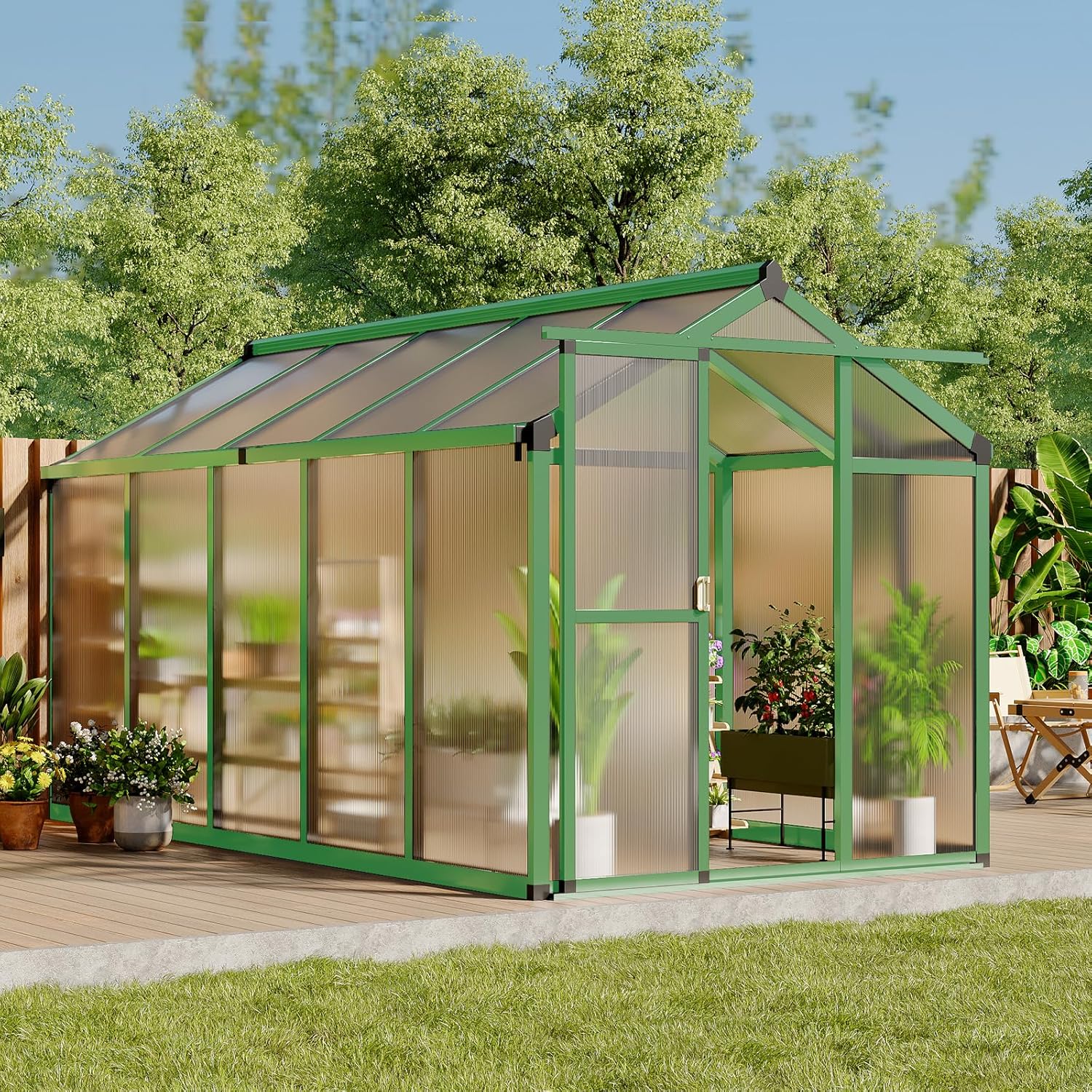 8 X 12 Ft Greenhouse, Greenhouses for Outside, Polycarbonate Greenhouse with Aluminum Frame, Lockable Door and Ajustable Roof Vent for Backyard, Green Houses for Outside Garden Backyard, Patio