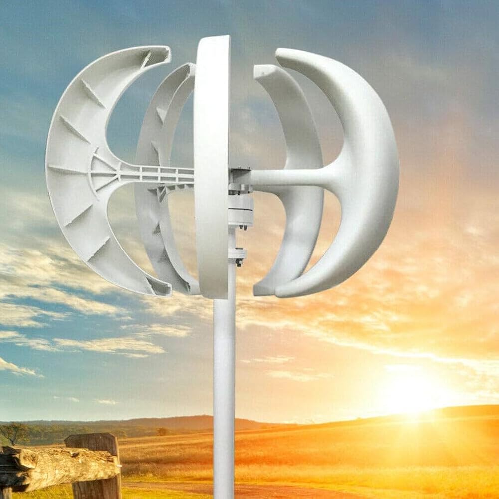1000W Vertical Axis Wind Turbine Generator Kit - 5 Blades, 24V Power, Efficient Energy Solution for Home & Camping, Low Wind Speed Start at 2m/s, Eco-Friendly Renewable Energy - White