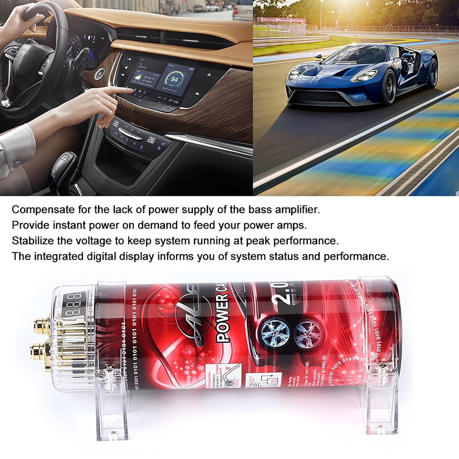 2 Farad Car Audio Power Capacitor Amplifier Voltage Regulator Red LED 10-16V DC Modified Auto Parts