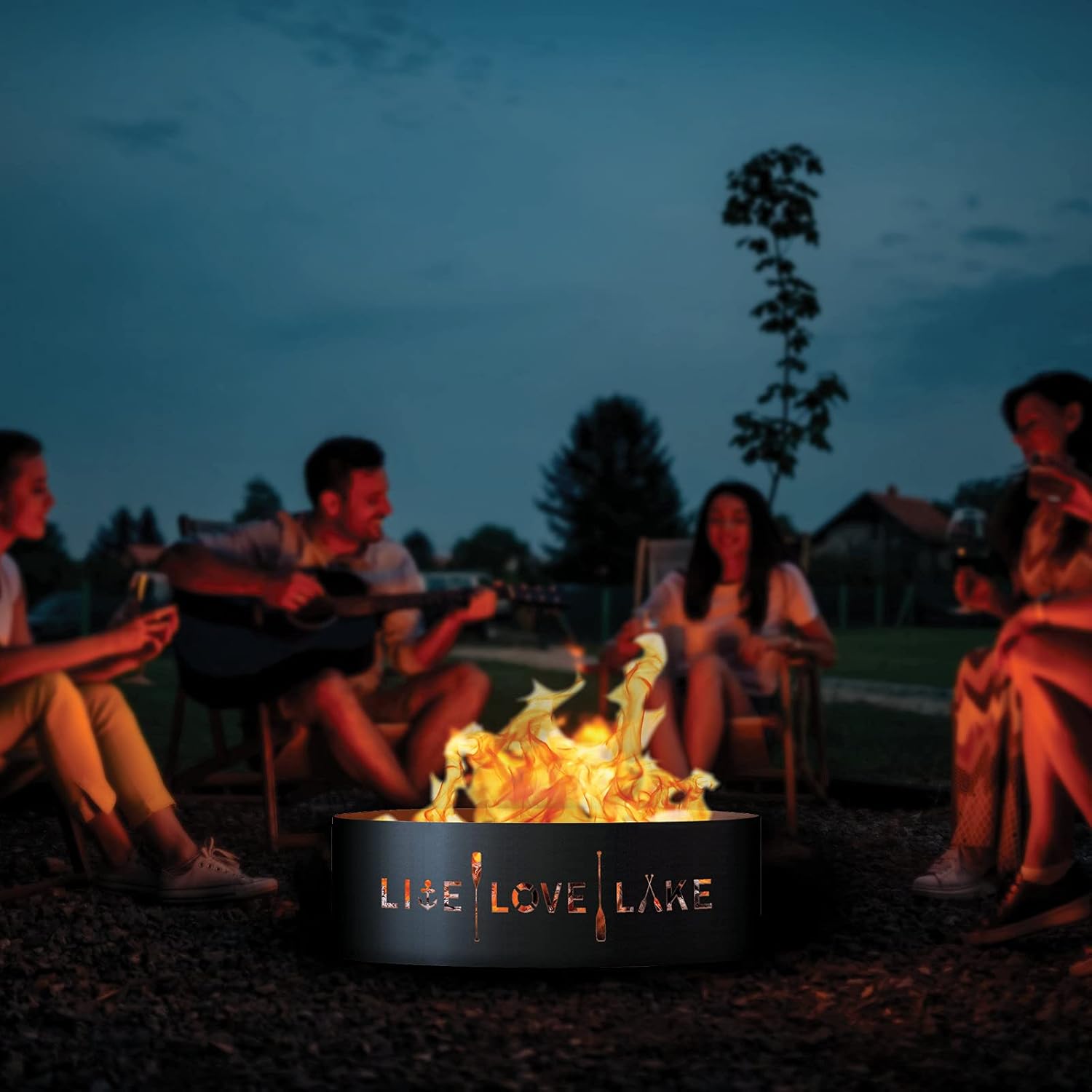 PD Metals LLL01848-FP Live Love Lake Unpainted 12 in. Tall 48 in. Diameter Outdoor Fire Ring with Fire Poker - 48 x 48 x 12 in. - Rustic Black Color