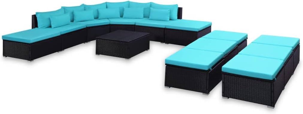 9 Piece Patio Lounge Set with Cushions Poly Rattan Blue,Versatile Patio Lounge Set with Comfortable Cushions and Durable Frame Furniture Sets for Patio, Lawn & Garden