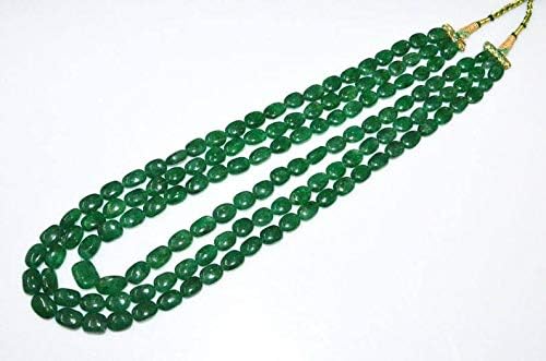 3 Lines Dyed Emerald Smooth Oval Shape Necklace, Dyed Emerald Smooth Oval Beads, Emerald Necklace, 9x11-13x16.5 mm