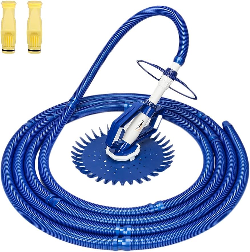 VINGLI Pool Vacuum Above Ground Indoor Outdoor Automatic Swimming Pool Cleaner Sweep Sweeper with 33FT Hoses (Nave Blue)