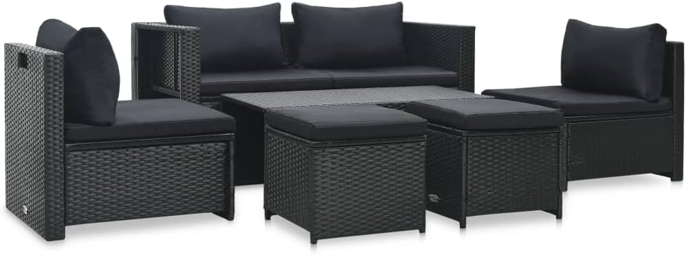6 Piece Garden Lounge Set with Cushions Poly Rattan Black,Stylish Outdoor Patio Lounge Set: PE Rattan with Comfortable Cushions Patio Furniture, Outdoor Furniture Sets