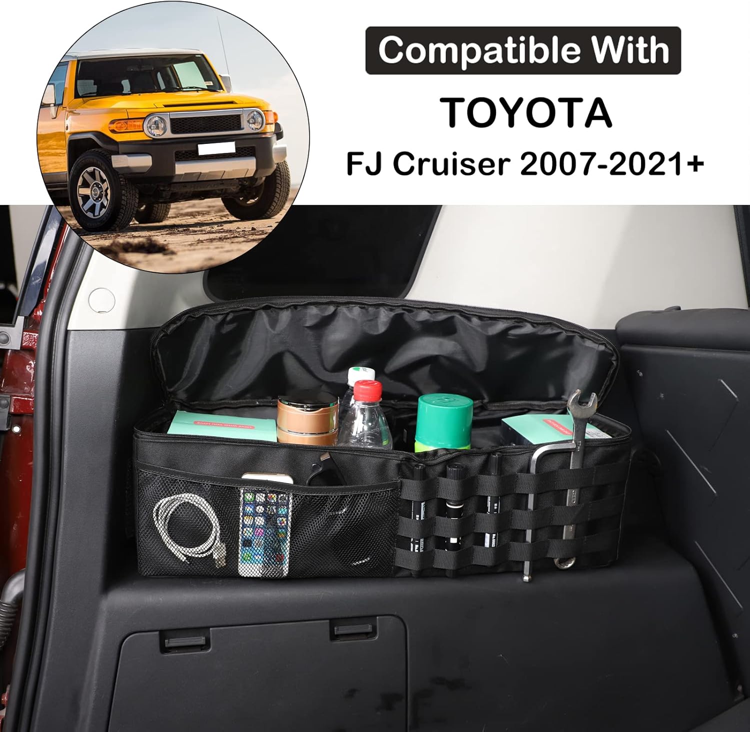 Aunginsy Car Trunk Organizer Compatible with Toyota FJ Cruiser 2007-2021 Trunk Storage Box Left and Right Backseat Hanging Organizer Storage Bag Multi-Compartment Oxford Cloth Space Saving Accessories