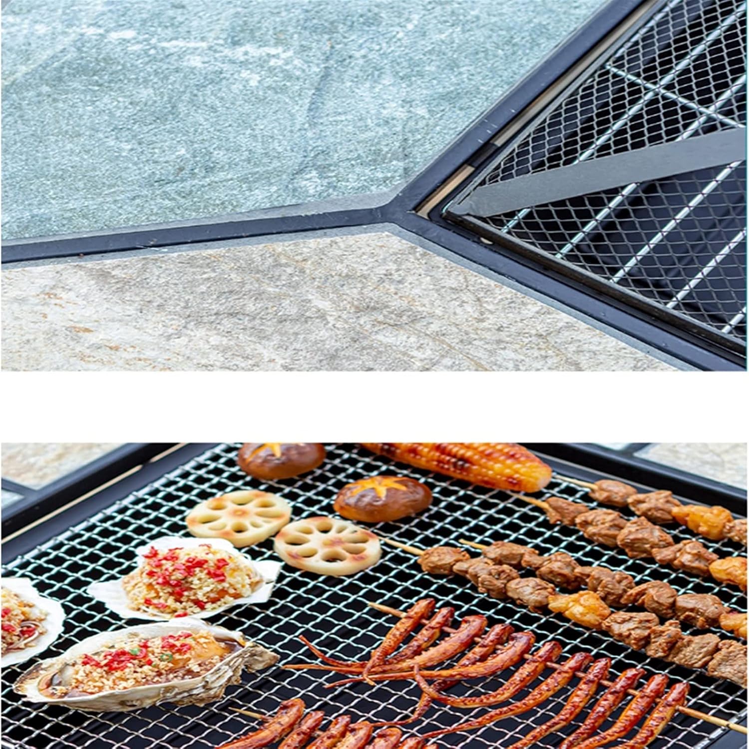 Barbecue Brazier Outdoor Grill Table Fire Pit Garden Patio BBQ Table Charcoal Outdoor Grill Household with Net Cover Heating Charcoal Brazier, Ice Pit 83x 83x 48cm