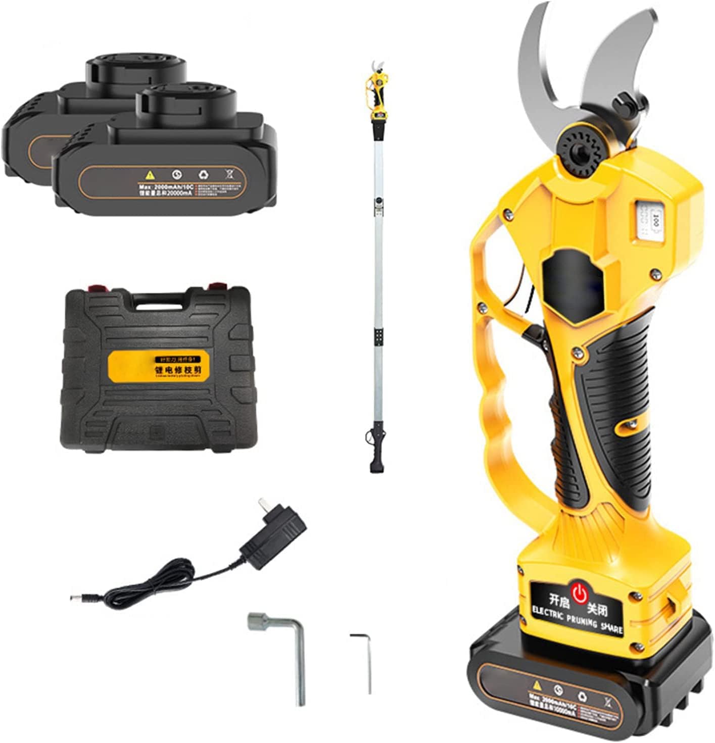 Cordless Electric Pruning Shears with 1.5M Extension Pole Professional Tree Branch Pruner with 2 Pack Lithium Battery Powered 30Mm Cutting Diameter