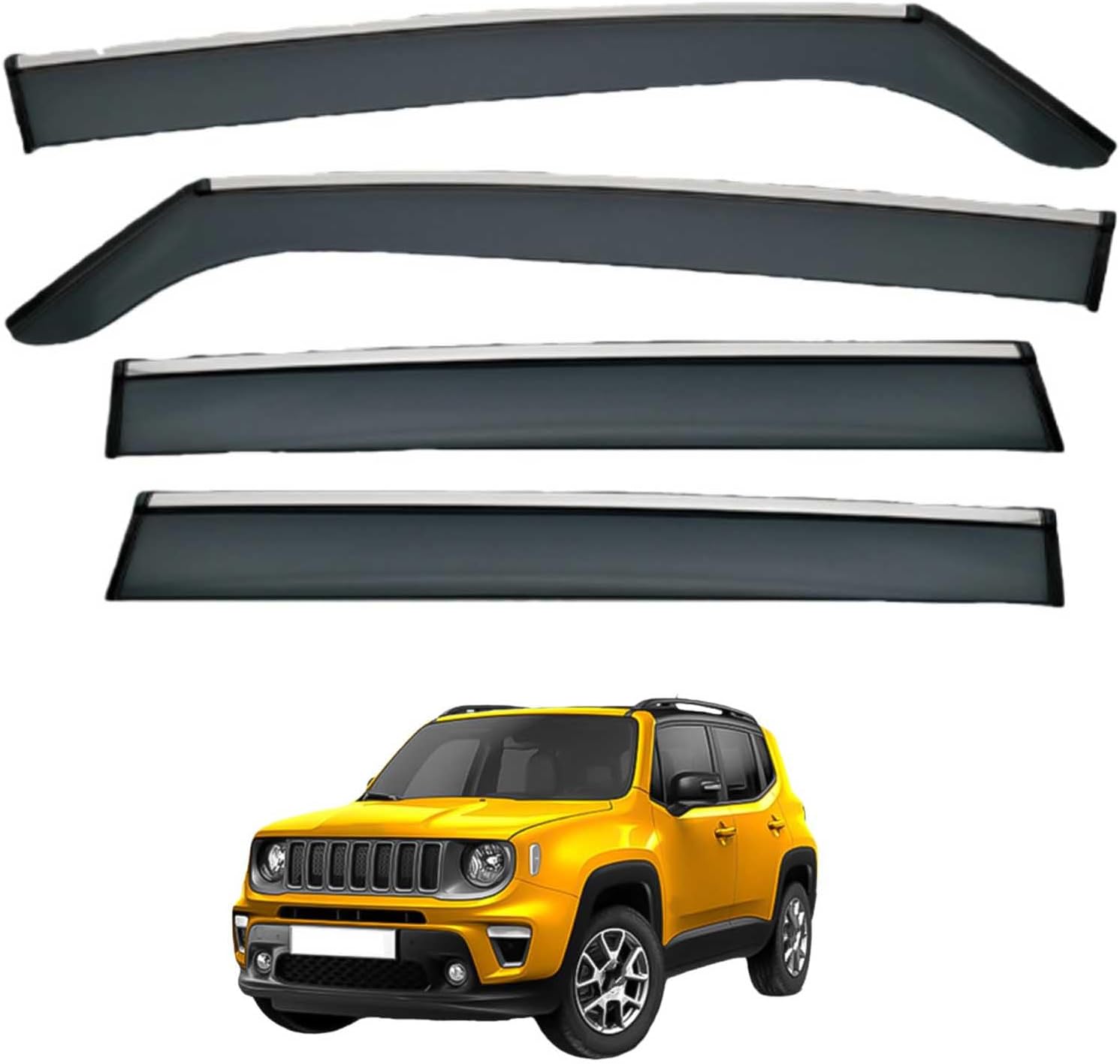 Window Deflectors for Jeep Renegade MK1 2014-2022+ Short Edition, Sun Rain Guard Window Visors Vent Shades with Bright Stripes Car Accessories