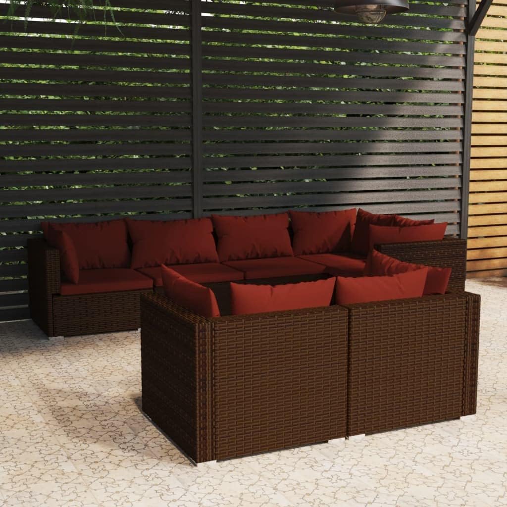 7 Piece Patio Lounge Set with Cushions Brown Poly Rattan,Outdoor Leisure,: Modular Poly Rattan Patio Set with Comfort and Durability Patio Furniture Sets, Outdoor Furniture Sets