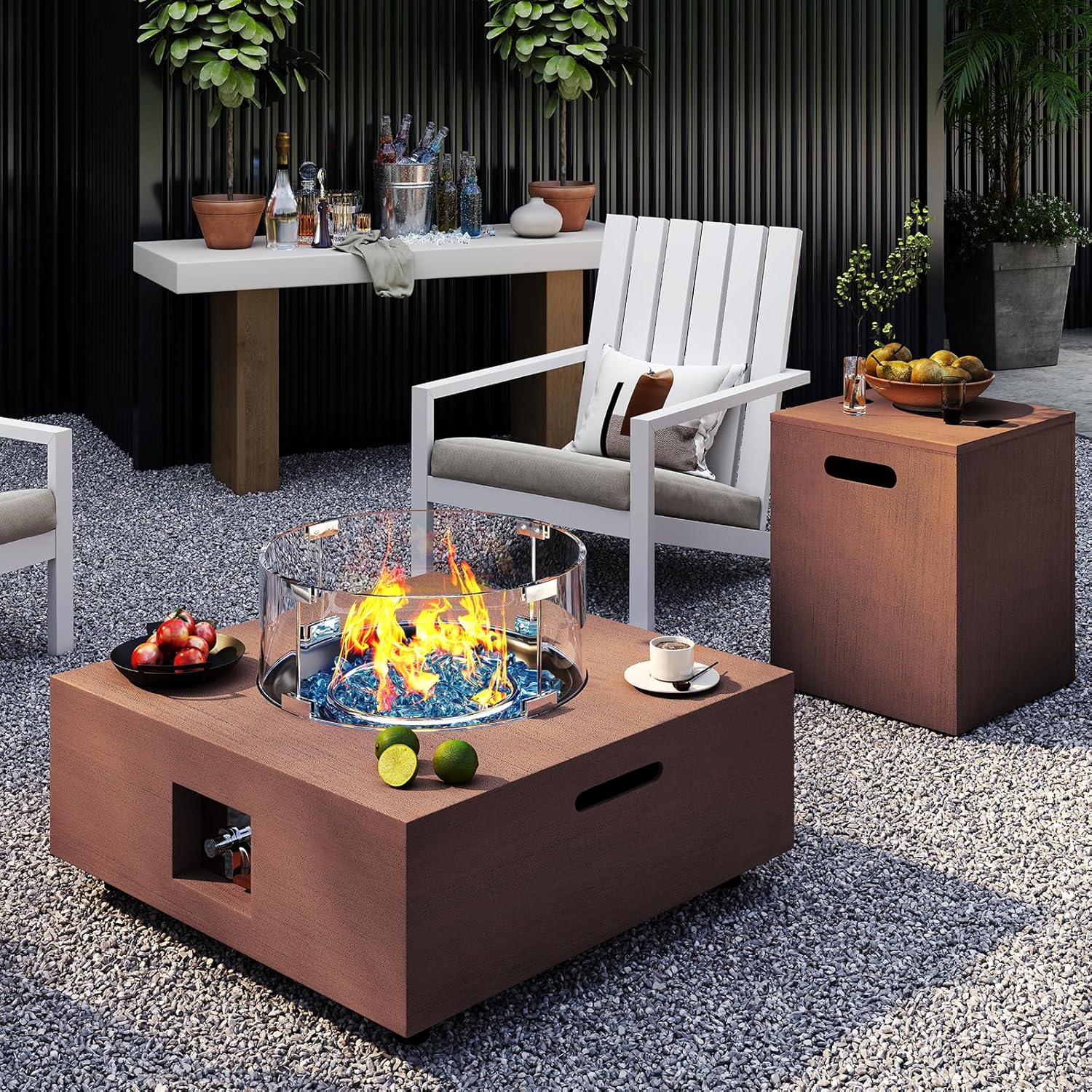 28 Inch Fire Pit Table Propane Fire Pit 40,000 BTU Gas Fire Pits 2-Piece With Tank Table Wind Guard Glass Rocks Protective Cover For Outside Patio Outdoor Backyard Deck Balcony, CSA Certified