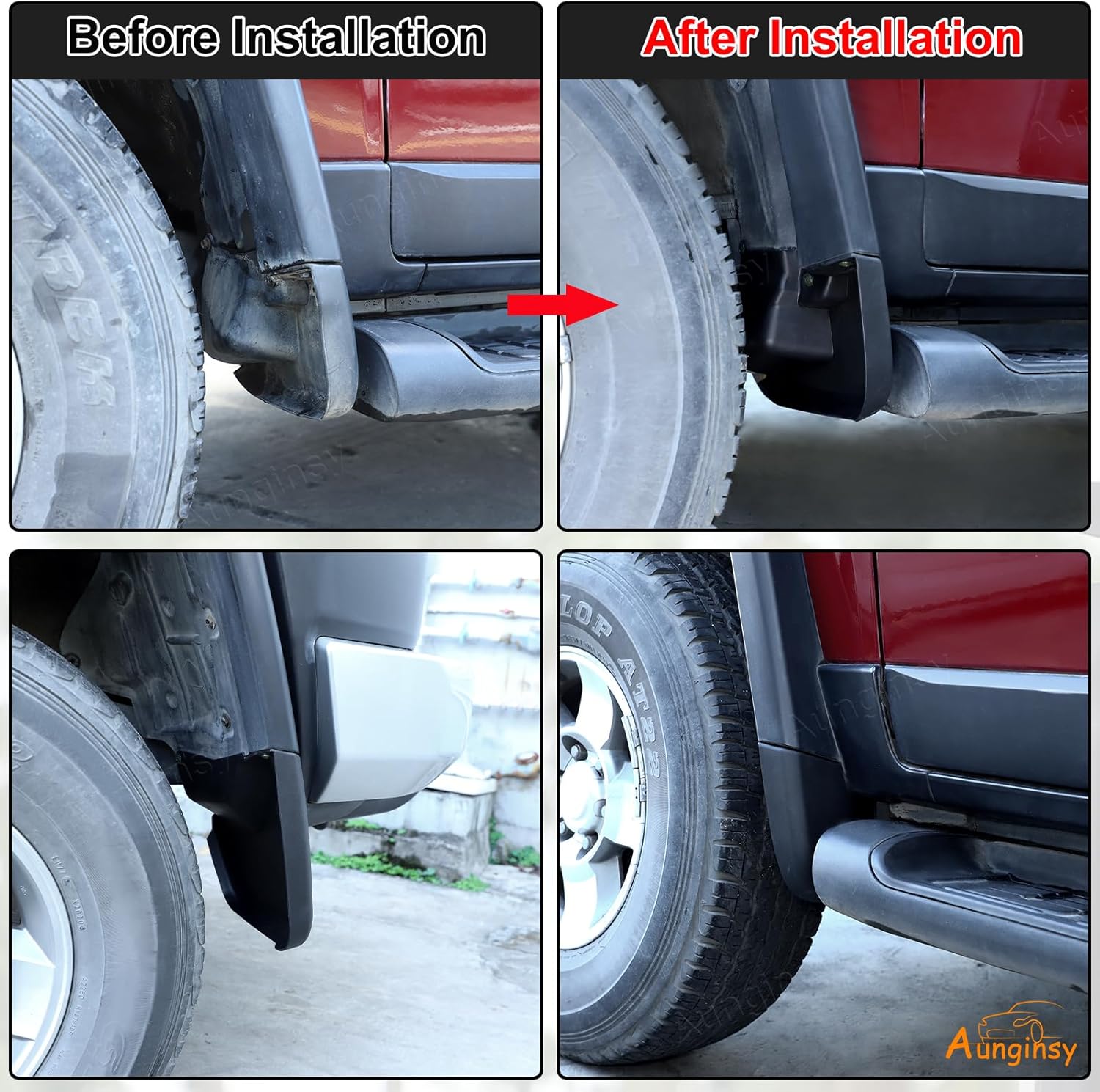 Aunginsy 4Pcs Mud Flaps Compatible with Toyota FJ Cruiser 2007-2021 Car All-Weather Fender Front and Rear Mud Splash Guards No Drilling Required Flexible PP Material Protection Exterior Accessories